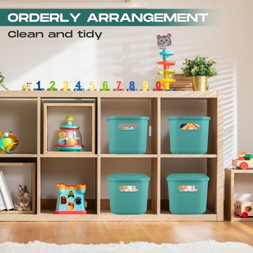 Hoolerry 8 Pieces Storage Bins, 16.1 x 12.0 x 9.7 Inch, Green - Image 6