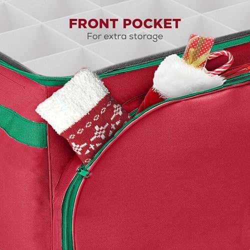 HOLDN’ STORAGE Premium Christmas Ornament Storage Container - Holds Up to 72-4” Ornaments Durable 600D Fabric - Adjustable Dividers - 3 Individual Trays - Metal Frame - Red - Image 5