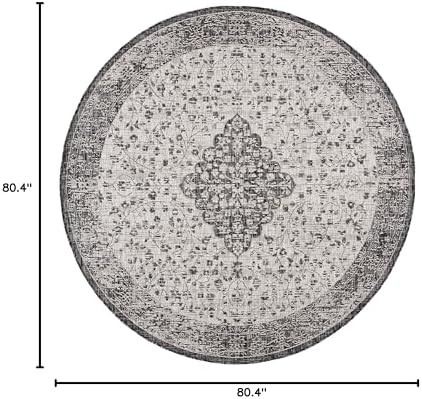 SAFAVIEH Washable Rug Outdoor Courtyard Collection - 6'7" Round, Black & Grey, Non-Shedding & Easy Cleaning, Ideal for Patio, Backyard, Mudroom (CY8720-37612) - Image 2