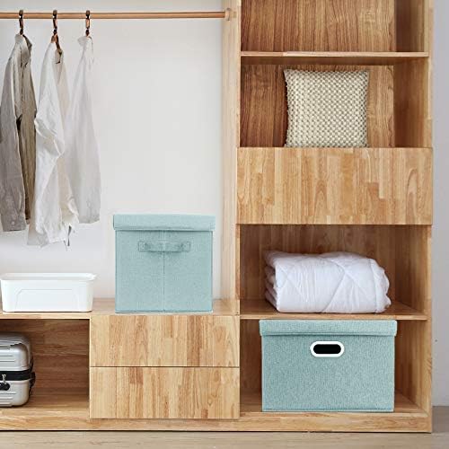TYEERS Large Storage Bins with Lids, Collapsible, Washable, Fabric Storage Boxes for Organizing, 17.3x11.8x11.4 inches, 5 Pack, Aqua Spring - Image 4