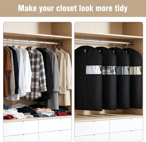 24 Pack Garment Bags for Hanging Clothes,47-inch Suit Cover Bags for Men Closet Storage Bags for Dresses, Shirts, Fur Coats, Dance Costumes - Hanging Suit Cover with Zipper and Clear Window 2 - Image 2