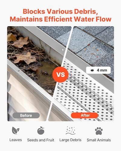 VEVOR Gutter Guard, 5 inch Aluminum Gutter Cover Heavy-Duty, 32ft Length Protection Cover for Leaf & Debris, 0.02 in Thickness Mill Finish, Easy DIY Install, Fast Drainage, Screws Included, 8 PCS - Image 2