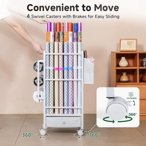 Aquzee Wrapping Paper Storage, Wrapping Paper Cart with Drawer - Image 6