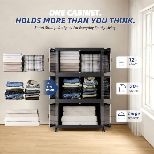 SAILUN 146QT Stackable Storage Bins with Lid, Storage Cabinet 3 Pack Black - Image 5