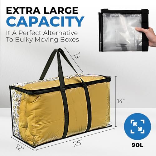 VitalUp Clear Moving Bag with Zipper, Blanket Clothing Storage 25x14x12 4pk - Image 2