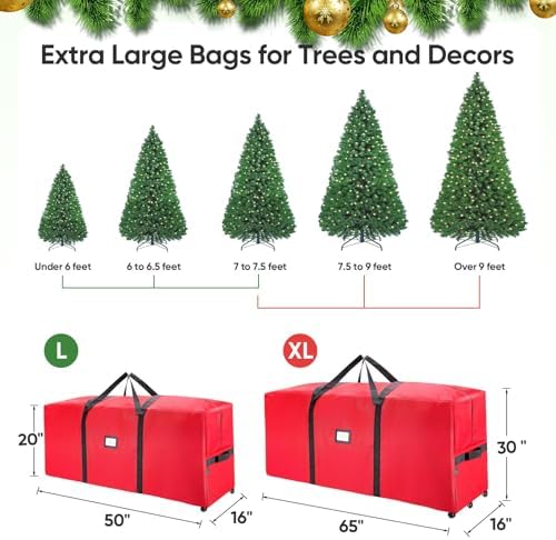 BALEINE 9 ft Rolling Christmas Tree Storage Bag, 3 Swivel Wheels for Easy Moving, Heavy Duty 600D Oxford Fabric Extra Large Artificial Christmas Tree Bag with Reinforced Carry Handles (Black) - Image 5