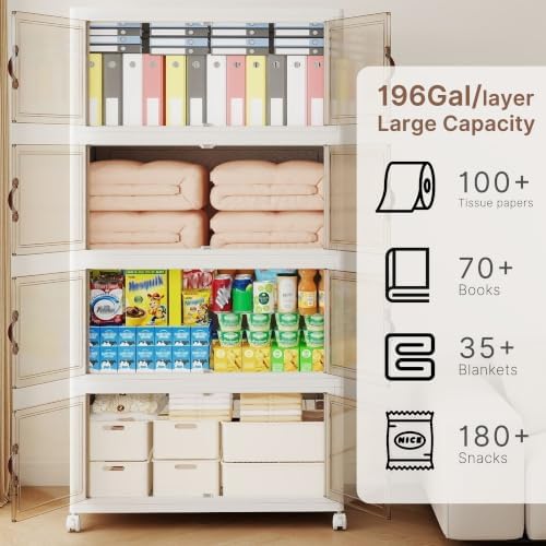 784QT Extra Large Stackable Storage Bins with Lids & Wheels & Door, - Image 3