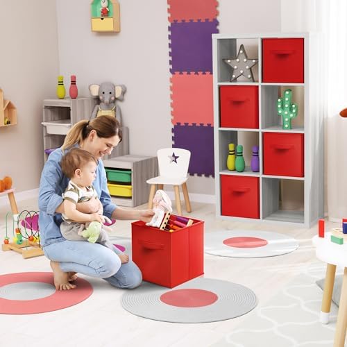 Sorbus Fabric Storage Cubes, 8 Pack, with Handles (13 Inch, Red) - Image 3