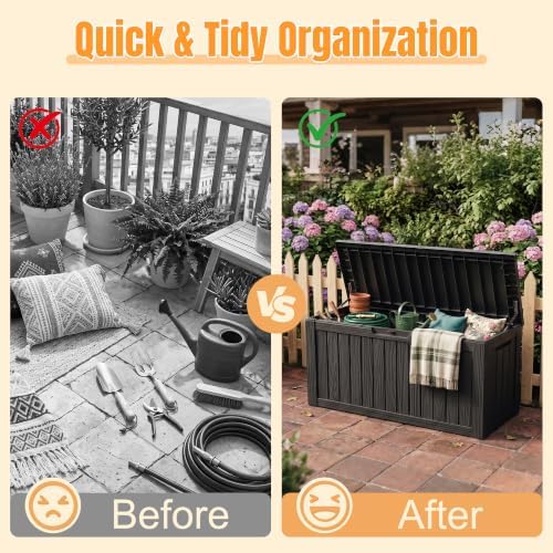 Outdoor Storage Box,140 Gallon Waterproof Resin Deck Box with Support Rod - Image 4