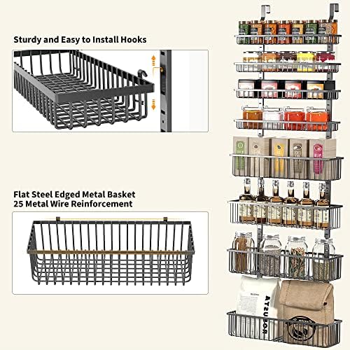 Moforoco Over The Door Pantry Organizer, Pantry Door Organizer Shelves, Kitchen Organizers and Storage, Hanging Basket Wall Spice Rack Seasoning Shelves, Laundry Room Bathroom accessories（Black - Image 2