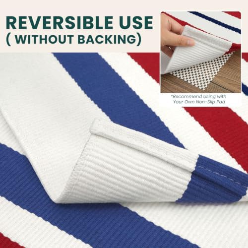 KOZYFLY 250th Anniversary Patriotic 4x6 ft Striped Rug, Blue Red White - Image 4