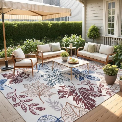 UKISS Washable Outdoor Rug Carpet，Non Slip Portable Outdoor Patio Rugs，8' x 10' Indoor Outdoor Mats，Leaves Large Area Rugs Mats for Patio，Picnic,RV,Backyard, Deck, Balcony, Porch, Beach by Unknown