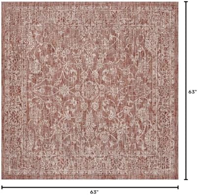 JONATHAN Y Weave Floral Indoor Outdoor Square Area Rug 5X5 Red/Taupe, Tela Bohemian Textured for Backyard, Patio, Porch, Easy-Cleaning, High Traffic, Pet-Friendly, Non-Shedding (SMB100A-5SQ) - Image 2