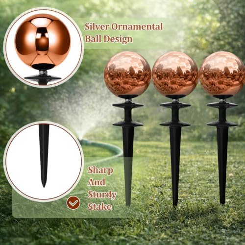 Tandefio 3 Pcs Garden Hose Guide Spike 13.5'' Decorative Ball, Copper - Image 3