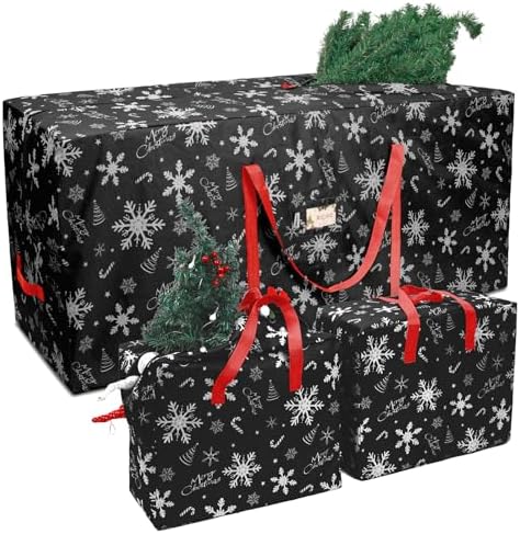 RICHIE Christmas Tree Storage Bag 9ft (3pc Set), 600D Oxford Tear-proof Xmas Tree Bag, Fits Up to 9 Foot Artificial Trees, Reinforced Handles&Zippered&Durable, Holiday Decoration Storage Bags, Black by RICHIE