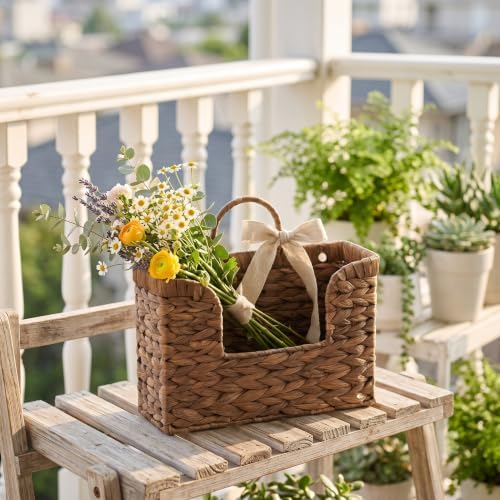 Set of 2 Coffee Water Hyacinth Hanging Baskets with Handle, Wall Baskets Storage, Wall Mounted Organizer, Magazine Holder Magazine Basket, Farmhouse Baskets for Flowers/Magazine/Fruit Storage - Image 3