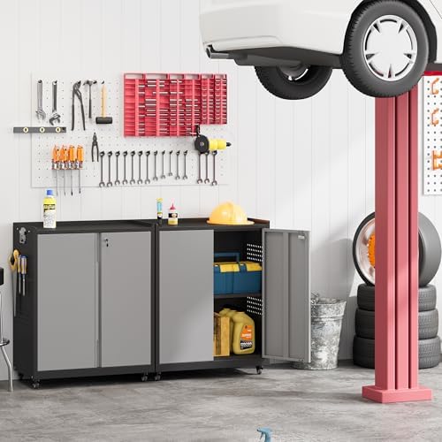 34''H Garage Storage Cabinet with Wheels, Meatl Storage Cabinet with Lock - Image 2
