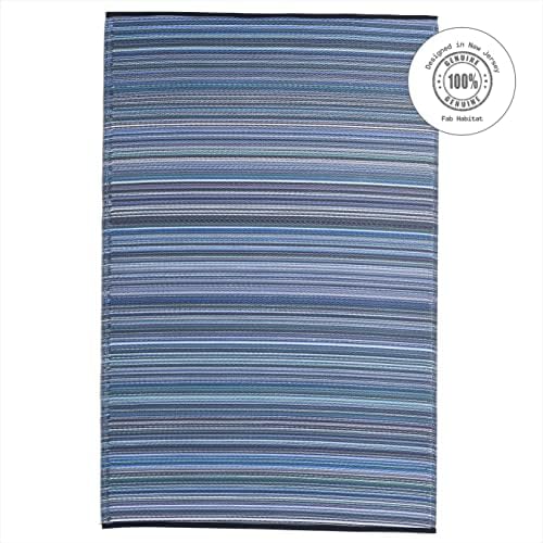 Fab Habitat Outdoor Rug - Waterproof, Fade Resistant, Crease-Free - Premium Recycled Plastic - Striped - Large Patio, Deck, Sunroom, Camping, RV - Cancun - Indigo - 6 x 9 ft - Image 3