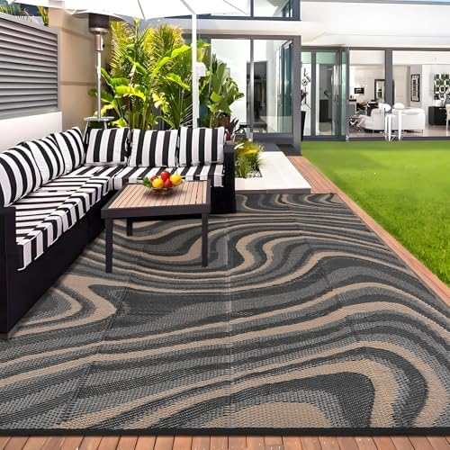 Garvee 10x20 Waterproof Outdoor Rug Modern Plastic Straw Rug, Brown - Image 2