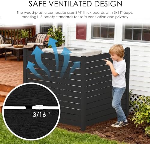 Kozyard 50" W x 48" H Outdoor Privacy Screen with Aluminum Posts, Air Conditioner Fence Panels, Pool Equipment Enclosure, Trash Can Screen Fence Kit for Outside Backyard Patio(DarkGray/2Panels) - Image 2