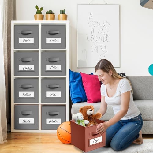 Teenyyou 10 Pack Fabric Storage Cubes 13 Inch Collapsible Cube Bins with Label Window & Handle Foldable Organizers Baskets for Shelf Closet Nursery Kids Room Clothes Book Toy(Gray) - Image 6