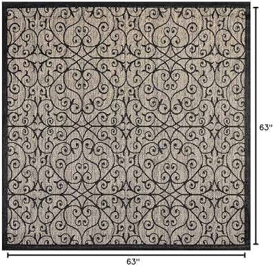 Eyely Filigree Weave Square Rug 5X5 Black/Khaki, Indoor Outdoor Rug - Image 2