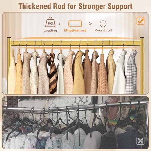 EAGMAK Heavy Duty Clothes Rack Load 420 LBS, Rolling Garment Organizer with Lockable Wheels, Standing Metal Clothing with Shelves, Portable Wardrobe Rack Sturdy Coat Rack for Hanging (Gold) - Image 3