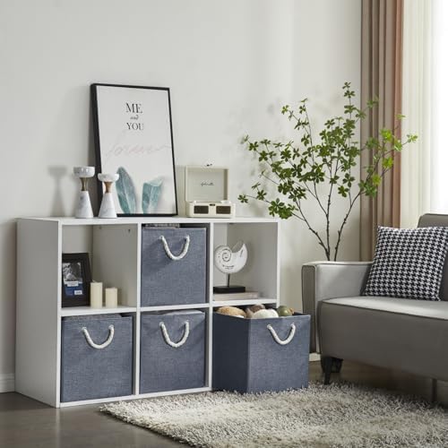 Mangata Foldable Storage Boxes, 13 x 15 x 13 Inch Storage Cubes with Rope Handles, Large Fabric Cube Storage Box for Shelving Bin, Clothes Organizer, Cool Grey - Image 2