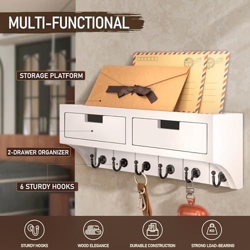 Rebee Vision Decorative Key Holder Wall Mount with 2 Drawer Organizer and Floating Shelf Combo - Effortless Home Organization Key Holder for Wall - Ideal for Room Decor (Modern White) - Image 3