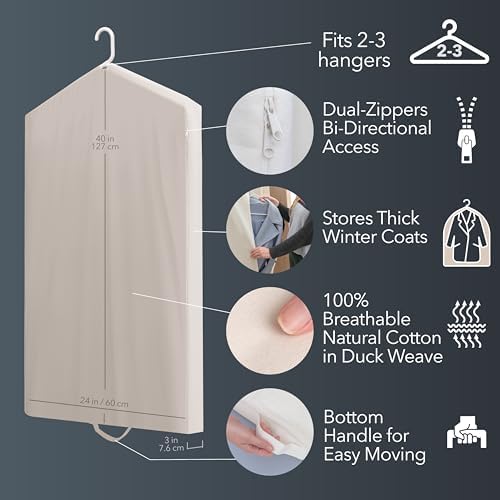 Luxury Cotton Garment Storage Bags, Medium and Large, Breathable Washable Reusable, for Hanging Clothes, Dresses, Jackets, Suits, Fits 3 Hangers, Zipper Window (2, 24x40 and 24x50) - Image 2