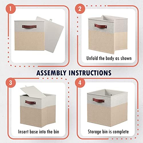 Ornavo Home 13x15x13 Foldable Fabric Storage Cube Bins, 6 Pack, White/Khaki - Image 7
