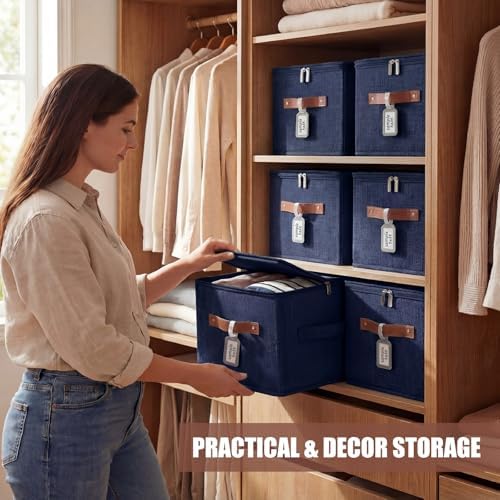 6 Pack Fabric Closet Storage Bins with Lids, 10×8×7 in, Blue - Image 6