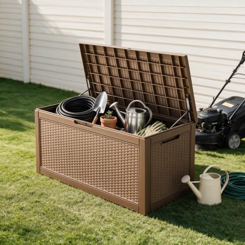 130 Gallon Deck Box,Lockable Outdoor Storage Box Gas Lift,Waterproof,Grey - Image 2