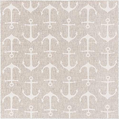 Unique Loom Outdoor Coastal Collection Area Rug - Ahoy (7' 10" Square, Gray/ Ivory) - Image 3