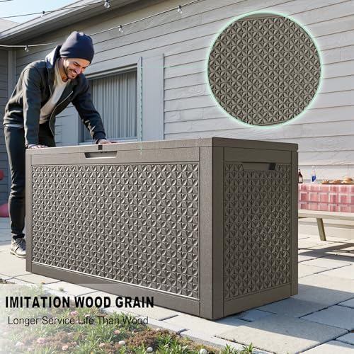 Outdoor Waterproof Resin Storage Deck Box Lockable Outside Bench UV Resistant Bin Patio Porch Furniture Pool Float Garden Tool Cushion (Grey, 110 Gallon) - Image 3