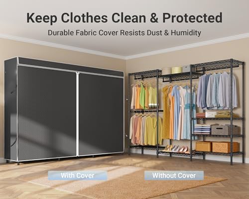 VIPEK V5C Plus Covered Clothing Rack Portable Wardrobe Closet, Heavy Duty with Adjustable Shelves, Black Metal with Upgraded Polyester Cover, Max Load 1040LBS - Image 3