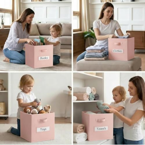 Storage Bins,11" Cube Storage Bin with Labels,10pcs,Pink - Image 6
