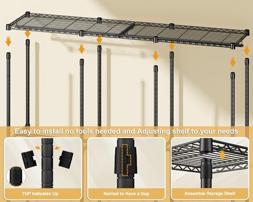 ULIFHOME E14C Pro Heavy Duty Closet Organizer System，Freestanding Clothing Racks for Hanging Clothes，Adjustable Garment Rack 69" W × 16" D × 77" H Hold 960 lbs，Black Rack with Grey Dustproof Cover - Image 5