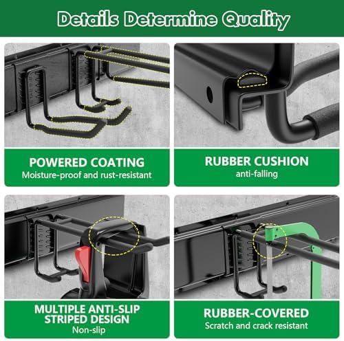 64" Garage Tool Organizer Wall Mount - 720lbs Garden Tool Organizer with Adjustable Hooks, Heavy Duty Metal Garage Storage Rack - Image 4