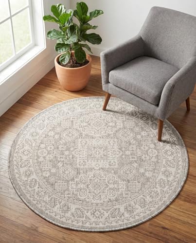 Rugs.com - Outdoor Aztec Rug – 4 Ft Round Light Gray Indoor/Outdoor Rug – Weather Resistant for Patios, Decks, and Porches - Image 4