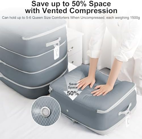 Comforter Storage Bag - 130L Large Capacity Blanket Storage Bags 4-Layer Ultra Space Saving Self Compression Organizer, Washable Compression Bags for Storage Comforter Blanket, 4-Pack, Grey - Image 3