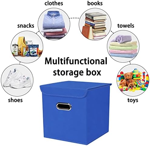 Closet Organizers Fabric Storage Bins With Lids Collapsible Cube Storage Organizer Basket With Handles,Storage Boxes for Clothes Storage,Office,Laundry,Shelves,6 Pack,（Dark Blue） - Image 3