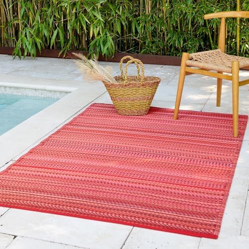 Fab Habitat Outdoor Rug - Waterproof, Fade Resistant, Crease-Free - Premium Recycled Plastic - Striped - Porch, Deck, Balcony, Mudroom, Laundry Room, Patio - Cancun - Sunset - 3 x 5 ft by FabHabitat