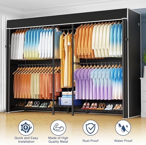 Ulif E12C Max Heavy Duty Closet Organizer System，Freestanding Clothing Rack, Adjustable Garment Rack 83" W x 16" D x 76.5" H Holds 1060 lbs, Black Clothing Rack with Black Dustproof Cover - Image 5