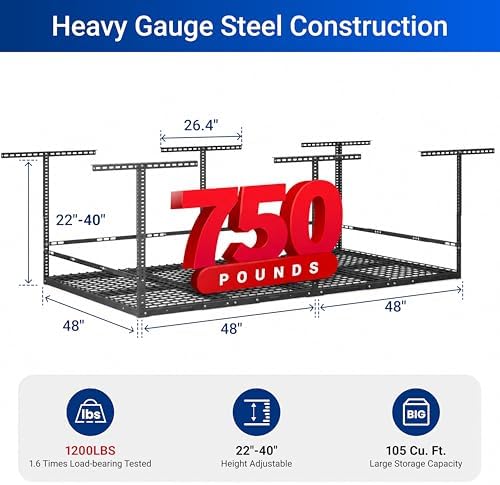 FLEXIMOUNTS 4x8 Overhead Garage Storage Rack with Safety Rails, Hammertone - Image 2