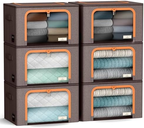 Sorbus Clothing Storage Bins with Clear Window, Metal Frame (6 Pack, Brown) by Sorbus