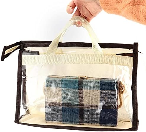 18 Pack 3 Sizes Clear Handbag Storage, Clear Purse Protector Bag with Zipper and Handle Purse Storage Dust Bags for Closet, Beige and Transparent - Image 6