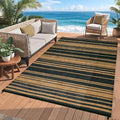 Garvee Geometric Lines 9x12 Rug Striped Black Brown Plastic Straw Rugs by Garvee