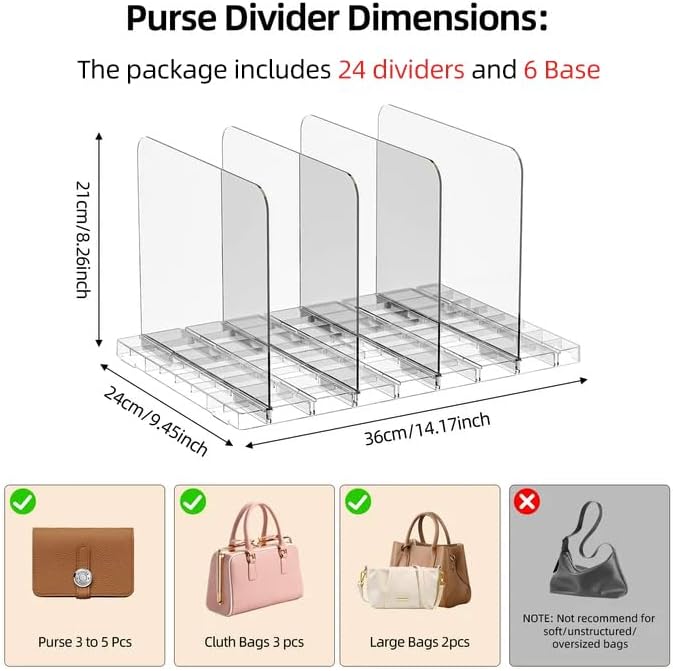 HOYOJA 6 Pack Clear Bag Purse Organizer for Closet Shelf, Handbag Organizer - Image 6
