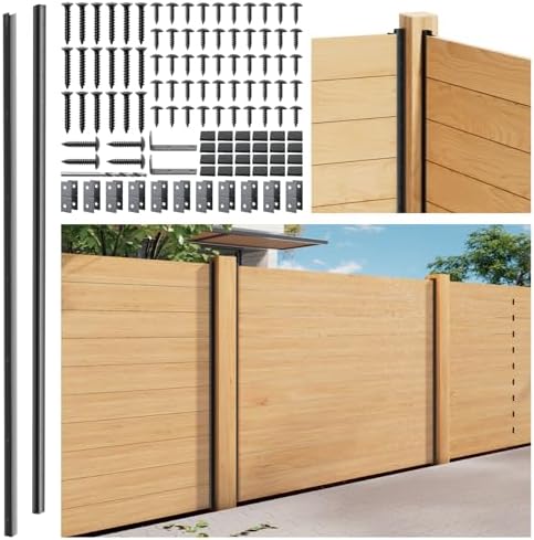Hulave 6-Pack 6FT U-Shaped Metal Fence Posts (H: 68″), No-Dig Hard Surface Mount for Privacy Fences, Garden, AC Units, Pool Equipment, and Trash Can Enclosures-Matte Black by Unknown